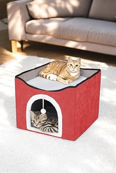 TİNEKE Cute Folding Portable Multifunctional Indoor Cat House Bed SMOKED