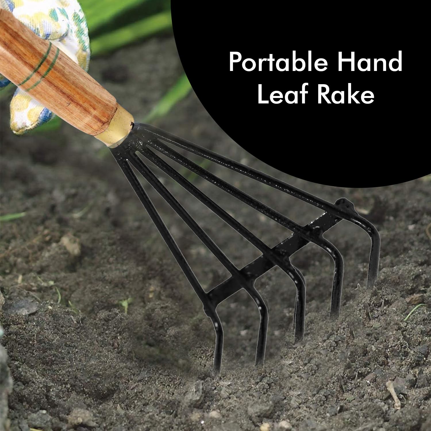 OUTO Rake 12" with Heavy Duty Stainless Steel Non-Slip Wooden Handle Grip Garden Tool Sharp Metal Blade Cultivator Transplanter for Home Gardening Digging Weeding & Levelling (Pack of 1, Black) - Image 5 thumbnail