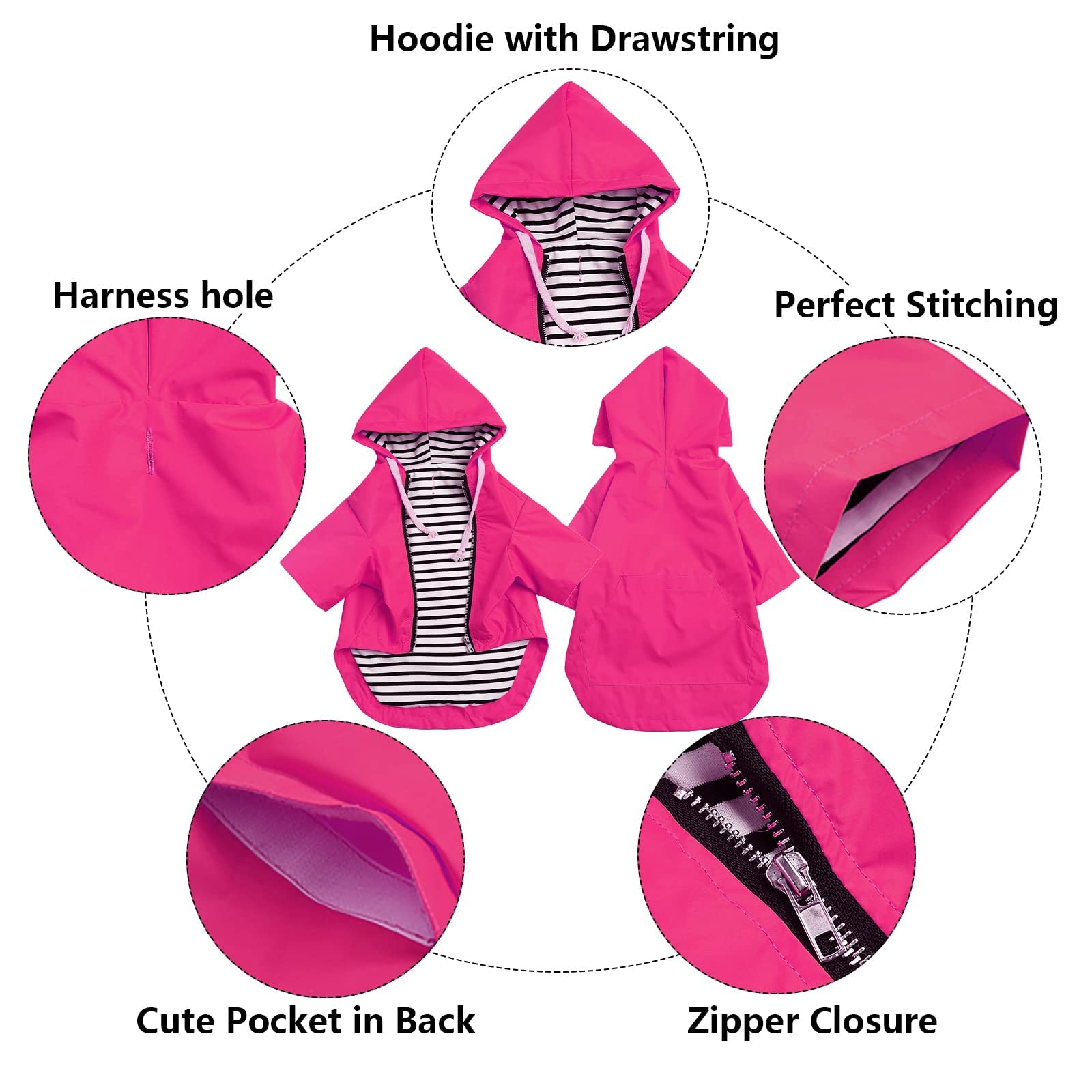 CJCSM Impermeabile per Cani con Cappuccio, Impermeabile/Pioggia, Coulisse Regolabile, Design Tascabile, Elegante Impermeabile per Cani di Alta qualità (Pink Medium(Bust: 62CM))