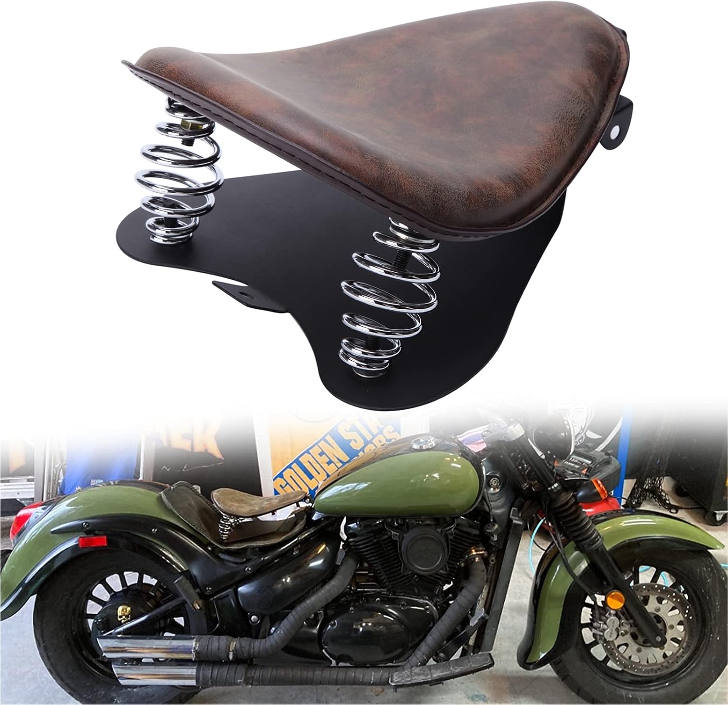 Brown Motorcycle Solo Seat Spring With Base For Harley Heritage Softail Springer (Retro Brown)