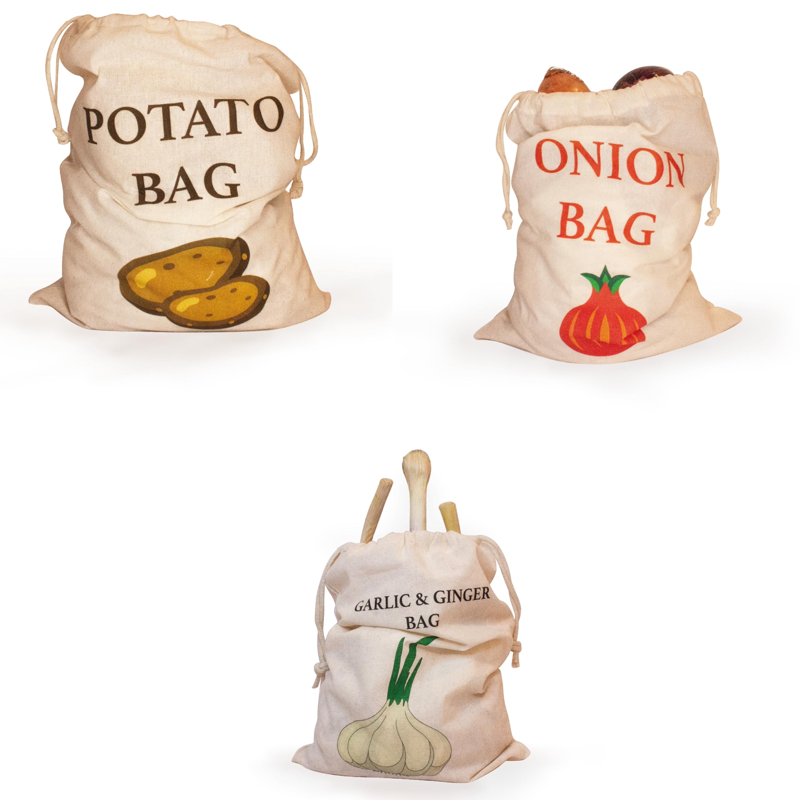 30X40CM Cotton Potato Bag, Onion Bag with 20x30CM Garlic Storage Bag, Food storage Bags Set of 3