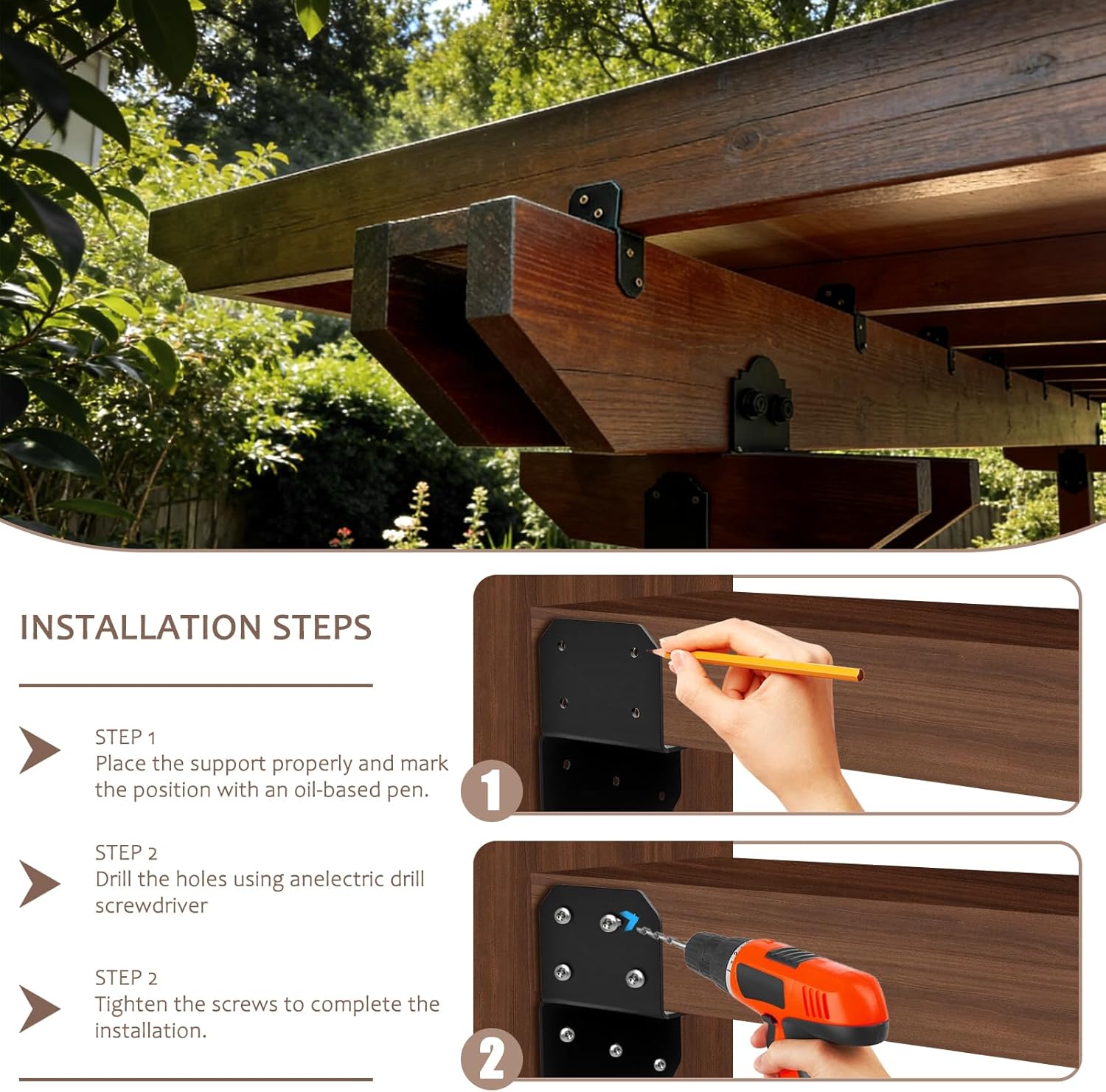 Joist Anchor Connector 4x4 Post Caps Tie Bracket, Pergola Brackets, Header Hanger, Post to Beam Black 8 Pack