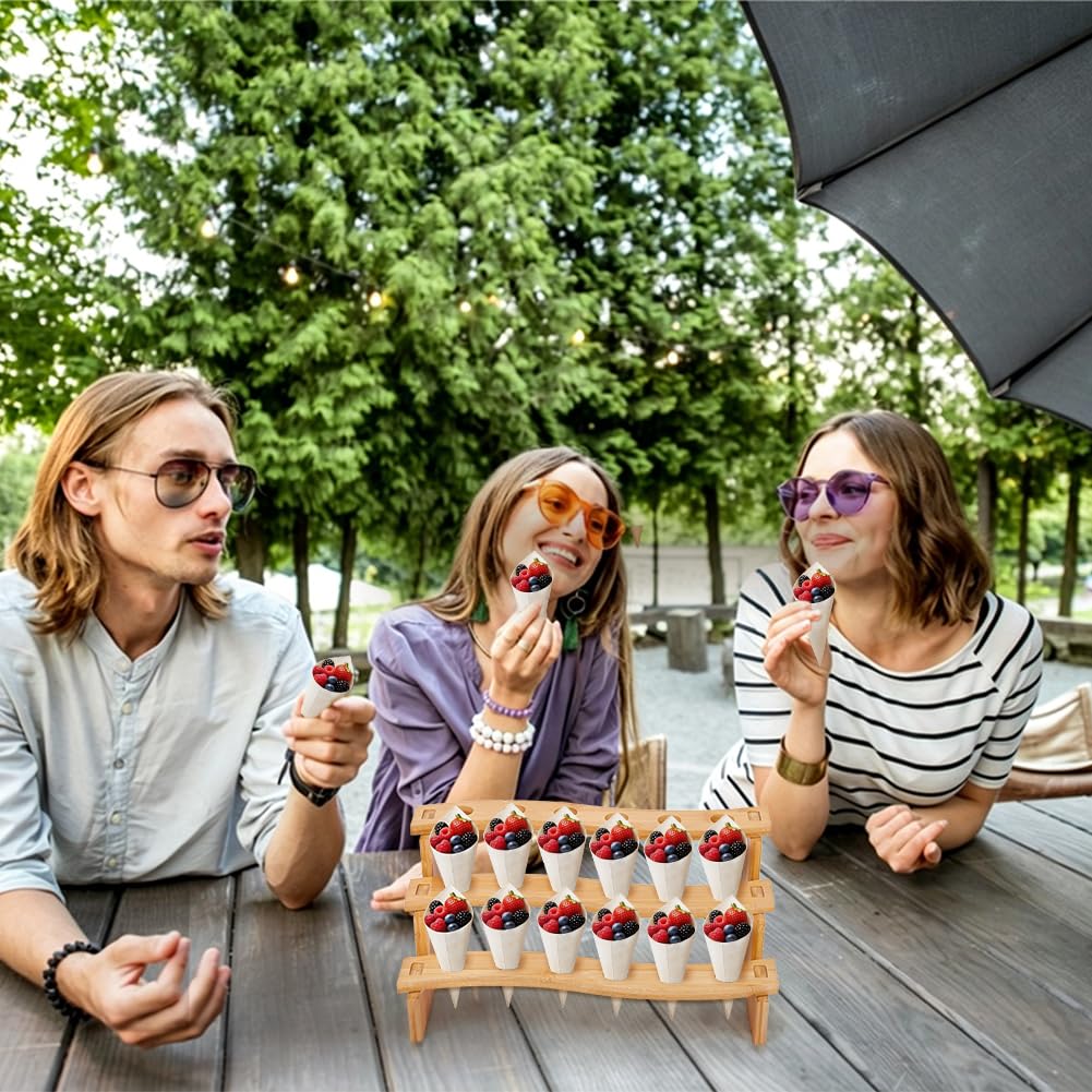 BENECREAT Supporto Porta Cono Gelato, Espositore per Alimenti Da 33x18.7x14.5cm per Eventi di Catering, Espositore A Cono In Legno Naturale con Struttura Robusta per Feste e Buffet