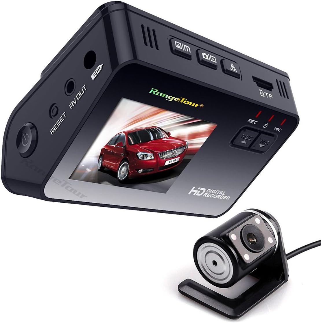 Dash Cam Dashboard Dual Camera Recorder with HD 1080P 720P VGA,170°Wide Angle Lens, 2" LCD Screen, Rear view Camera
