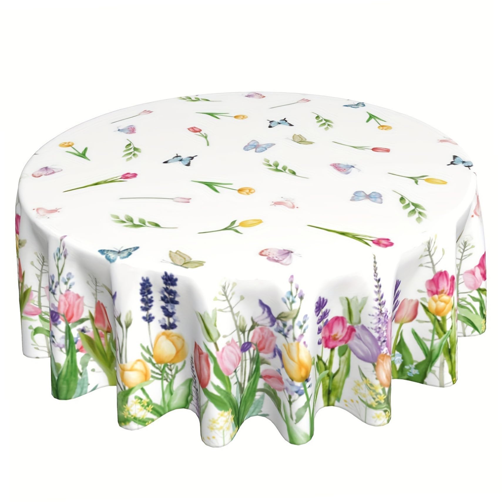 Stazamor Colorful Spring Tablecloth 70 Inch Round Floral Table Cloth Spill Resistant Wrinkle Resistant Easter Tablecloth For Dining Table Party Picnic Home