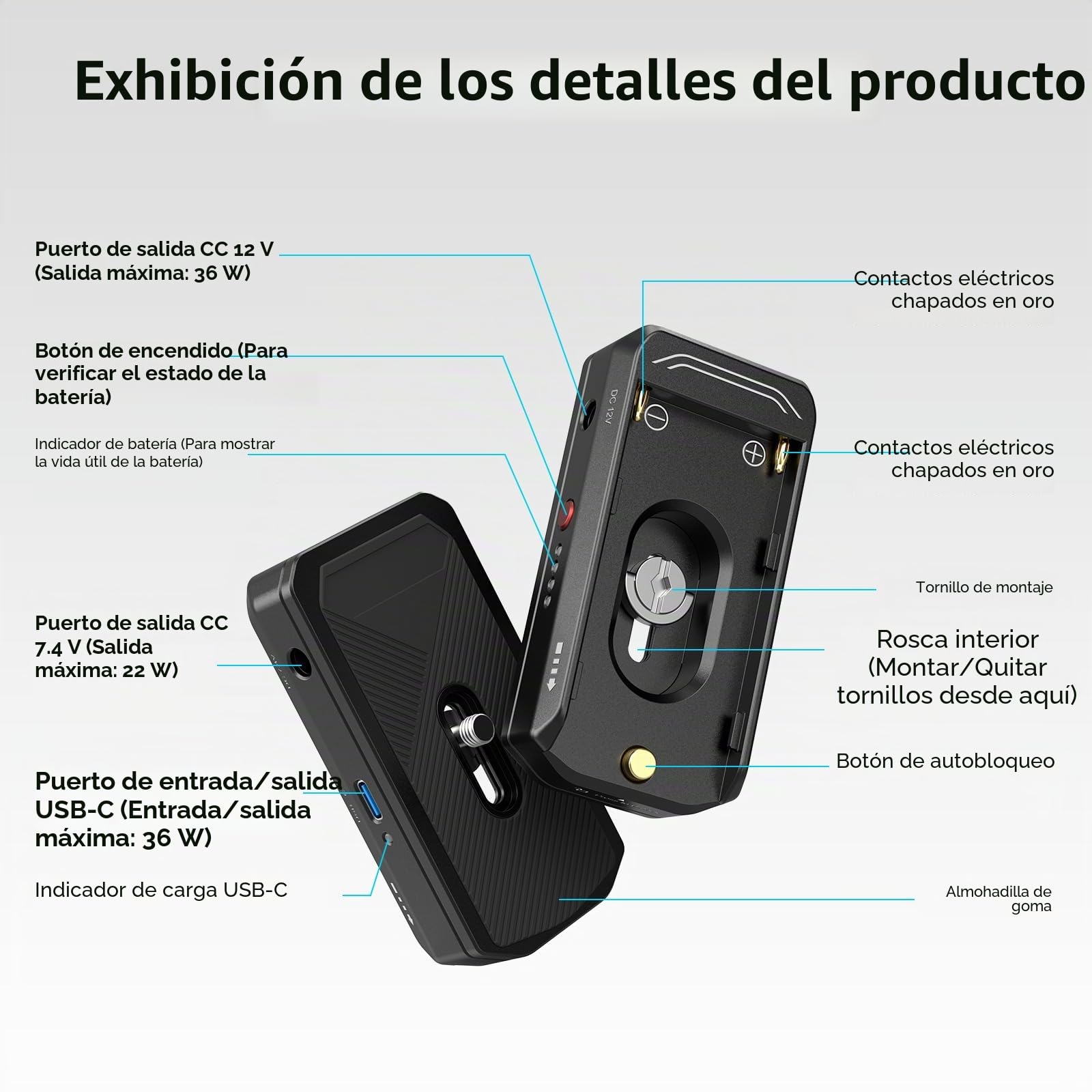 (Nueva Versión) SMALLRIG Placa Adaptador Batería NP-F para Canon EOS R5, R5 C y BMPCC 4K, 6K, 6K Pro, con Puerto USB-C y Salidas CC Duales Compatibles con NP-F970, NP-F550, NP-F770-3168B