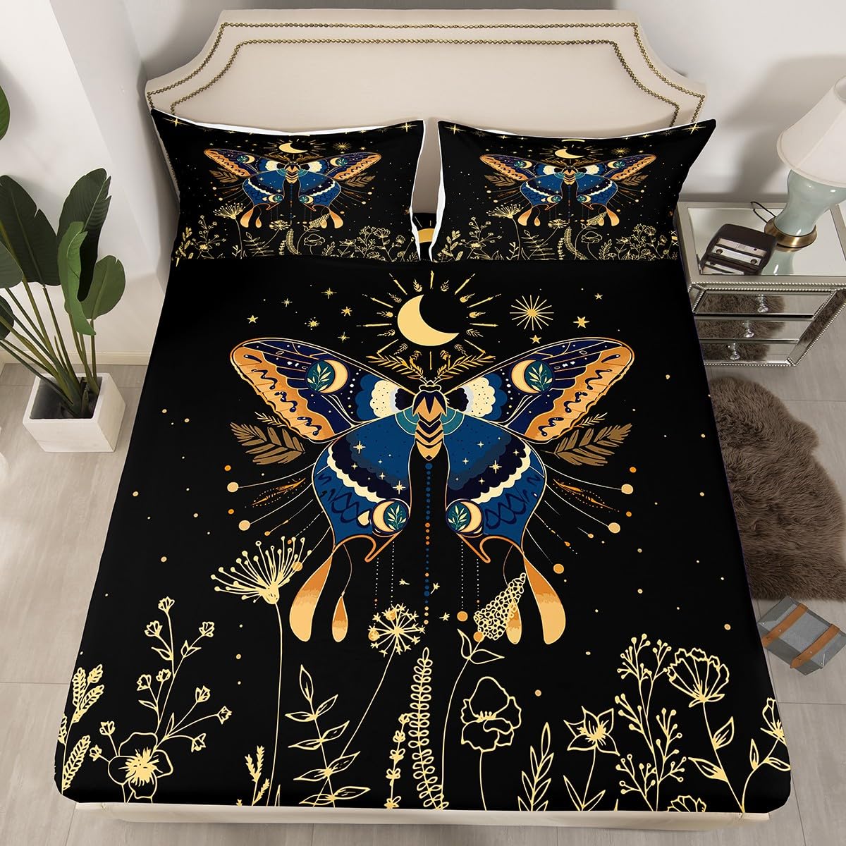 ボタニカル Amazon.com: Butterfly Bedding Set Queen,Flower Weed Botanical