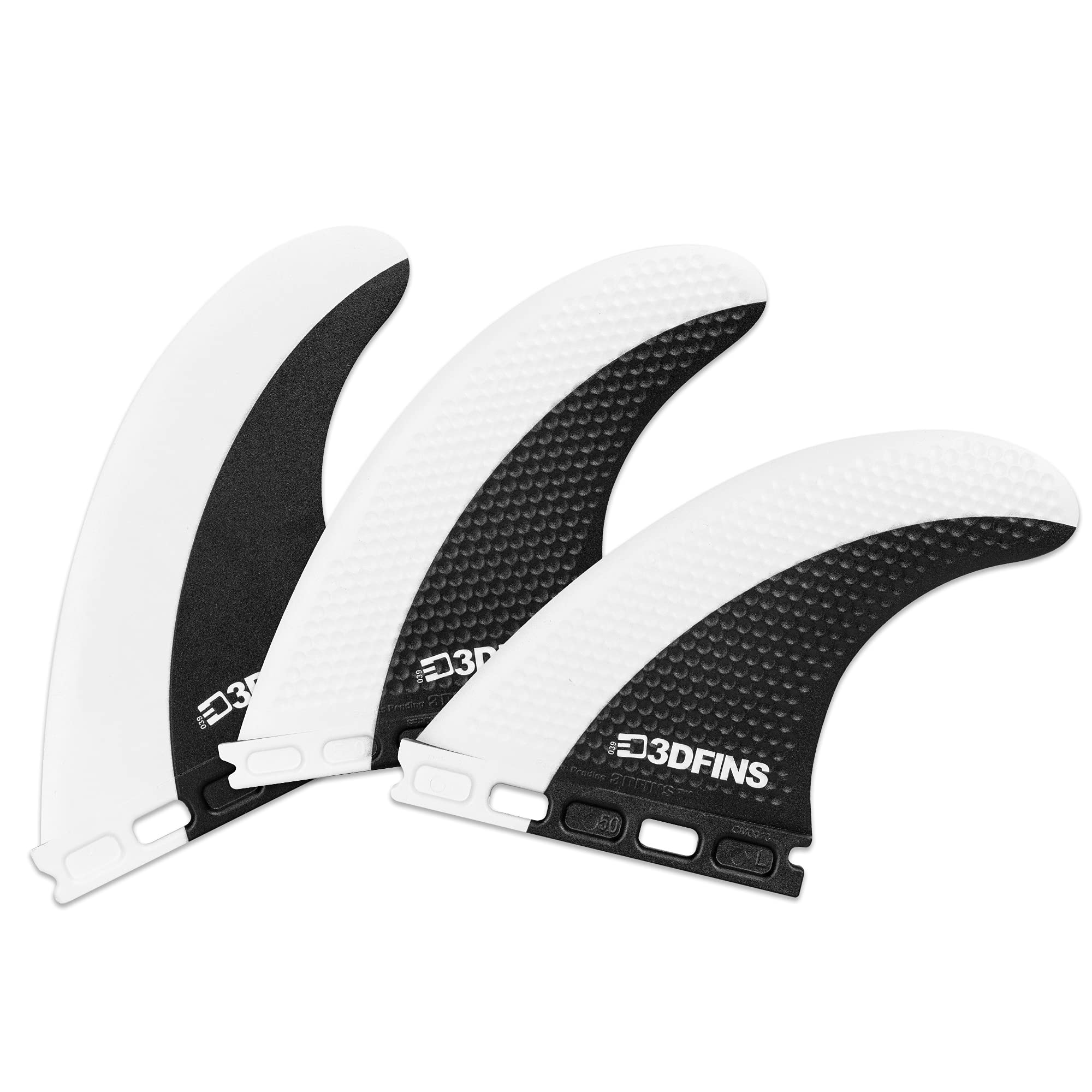 3DFINS High Performance Surfboard Fins GOHARD Series – Thruster/Tri Fin Set (3 Fins), Futures Base - Dimple Technology – Maximum Control (Split Mono)