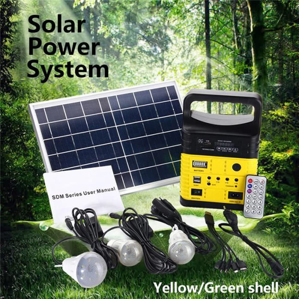 Générateur Solaire,Centrale Électrique Portable 7500MAH avec Solaire Panneau 2 sorties USB 5V DC, 4sortiesLED3,7V 3 Ampoules pour Camping,RV,Extérieur DC Générateur