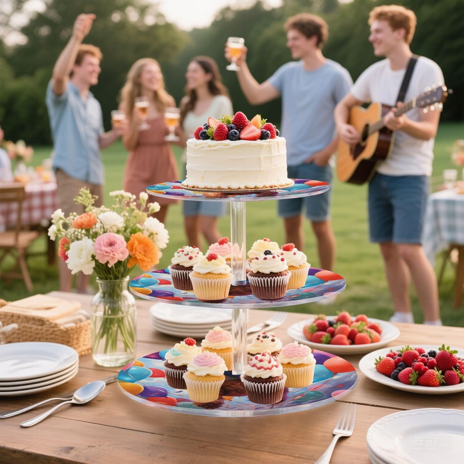 3 Tier Cupcake Stand Dog with Colorful Balloons Acrylic Tower Tiered Tray Stand for Wedding Birthday Party Decoration