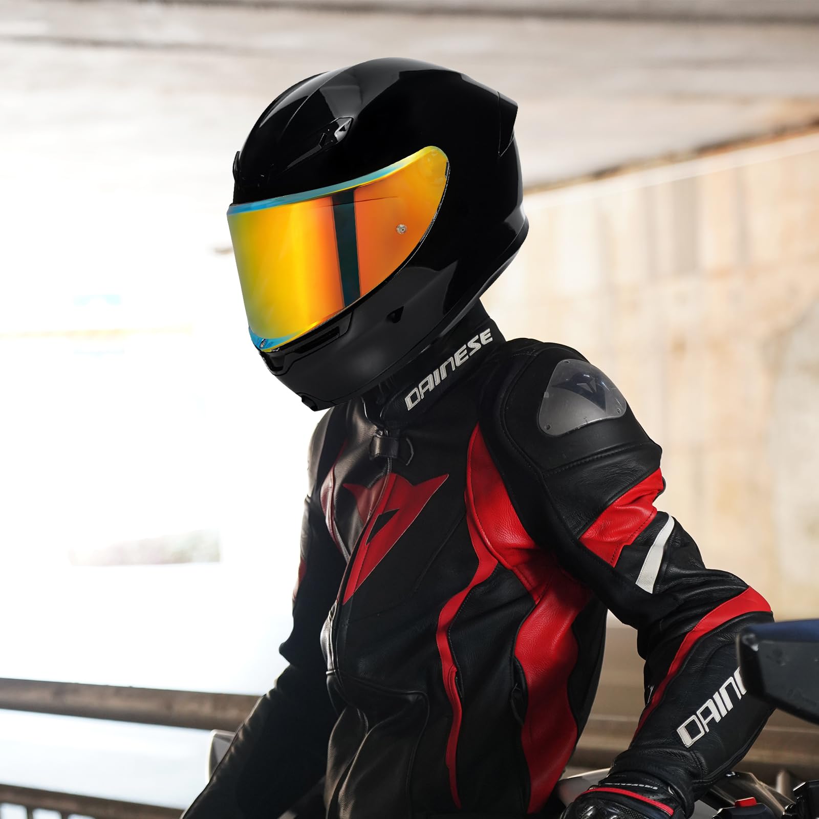 Motorradhelm Visier,Motorrad Windschutzscheibe Helm Visier für K6/K6s,Helm Visier mit Anti-Beschlag-Nagelbefestigung,Helmlinsenvisier Motorradhelm Zube（Chrom Rot）