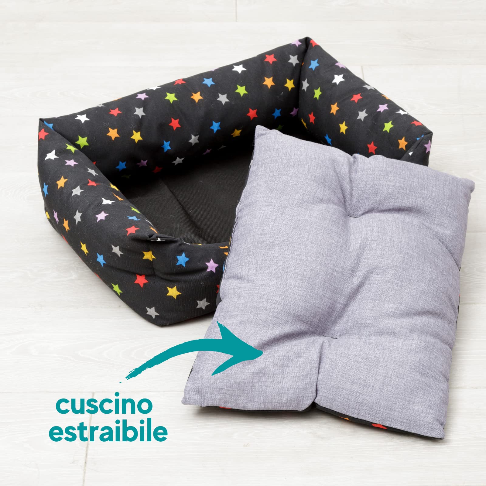 Baroni Home Cuccia per Cane in tessuto Grigio e Stelle Taglia L 70x85 cm, Morbido Divano Rettangolare, Comodo, per Camera da Letto Salotto Corridoio, Lavabile