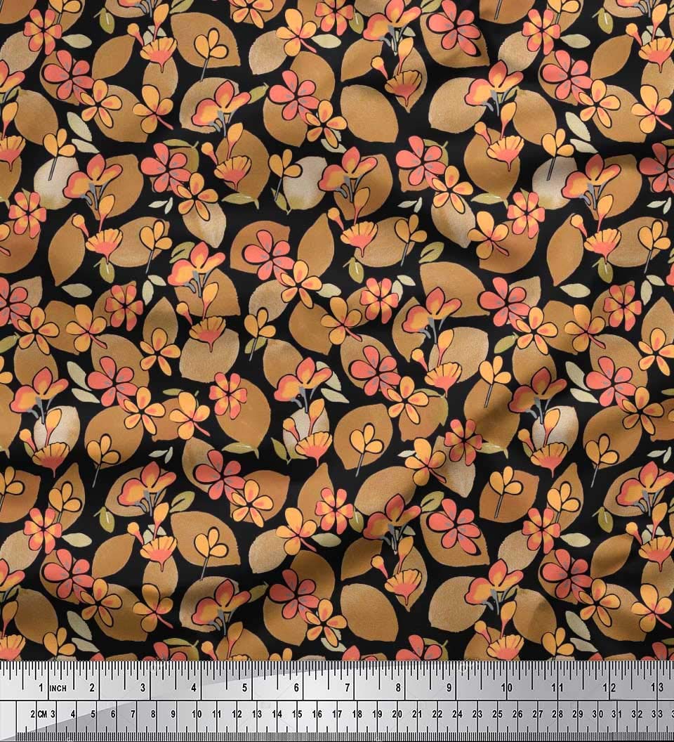 Soimoi Noir Canard De Coton En Tissu Feuilles Tropicales