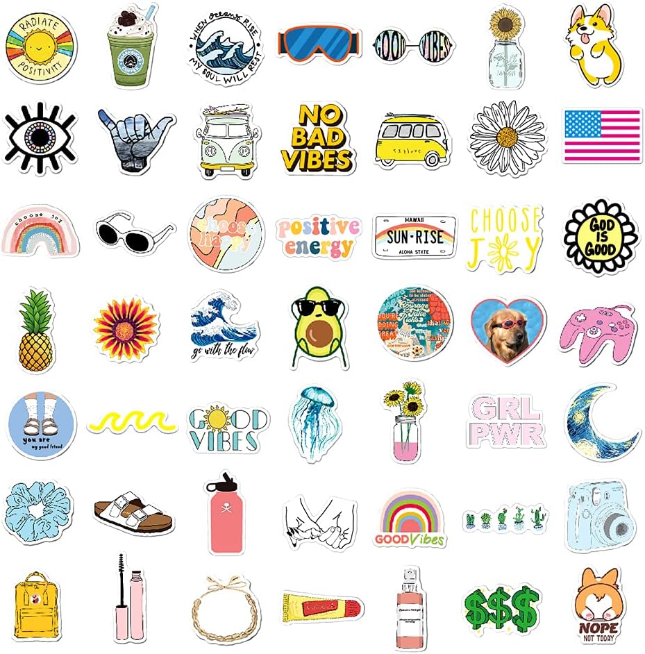 Trendy Fresh VSCO Vinyl Stickers, 100 PCS Waterproof Illustrated Icon Decals for Laptops Scrapbooking, Journals, Notebooks - Image 3