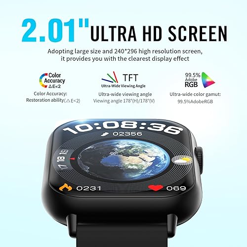 Miniatura 3 de Relojes inteligentes para hombres y mujeres (respuestahacer llamadas), 2.01 pulgadas, pantalla HD, reloj de seguimiento de actividad física con