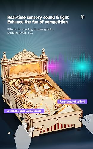 Miniatura 5 de ROBOTIME Pinball Machince EG01 - Rompecabezas de madera para adultos, rompecabezas 3D en miniatura
