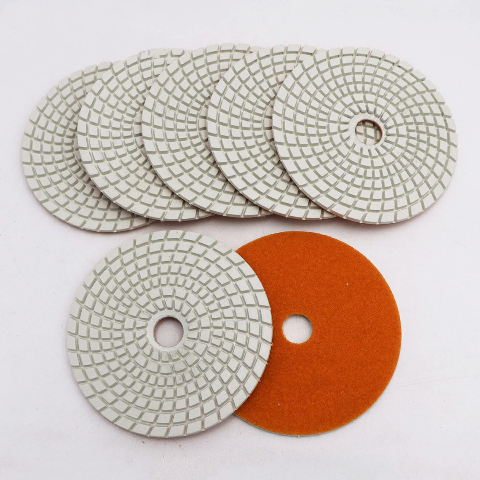 Almohadillas pulidoras de diamante, 7 almohadillas de pulido flexibles de diamante húmedo de 4" B #1500 de 100 mm, disco de pulido de unión blanca for granito, piedra y mármol