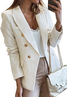 Happy Sailed Womens Tweed Blazers Casual Long Sleeve Double Breasted Open Front Blazer Jackets Work Suits