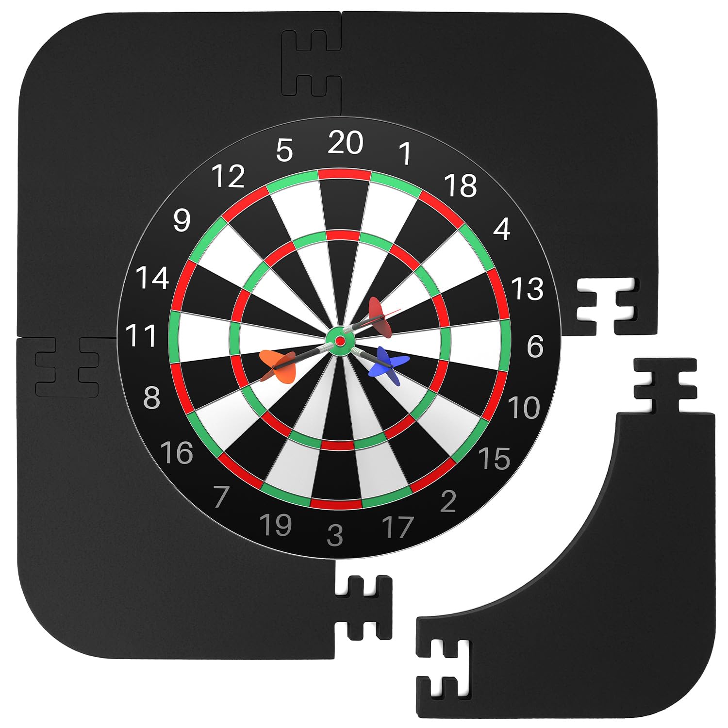 QWORK® Dart Board Wall Protector, 18" Inner Diameter - 4-piece EVA Black Dartboard Surround with Flocked Surface, Easy Assembly