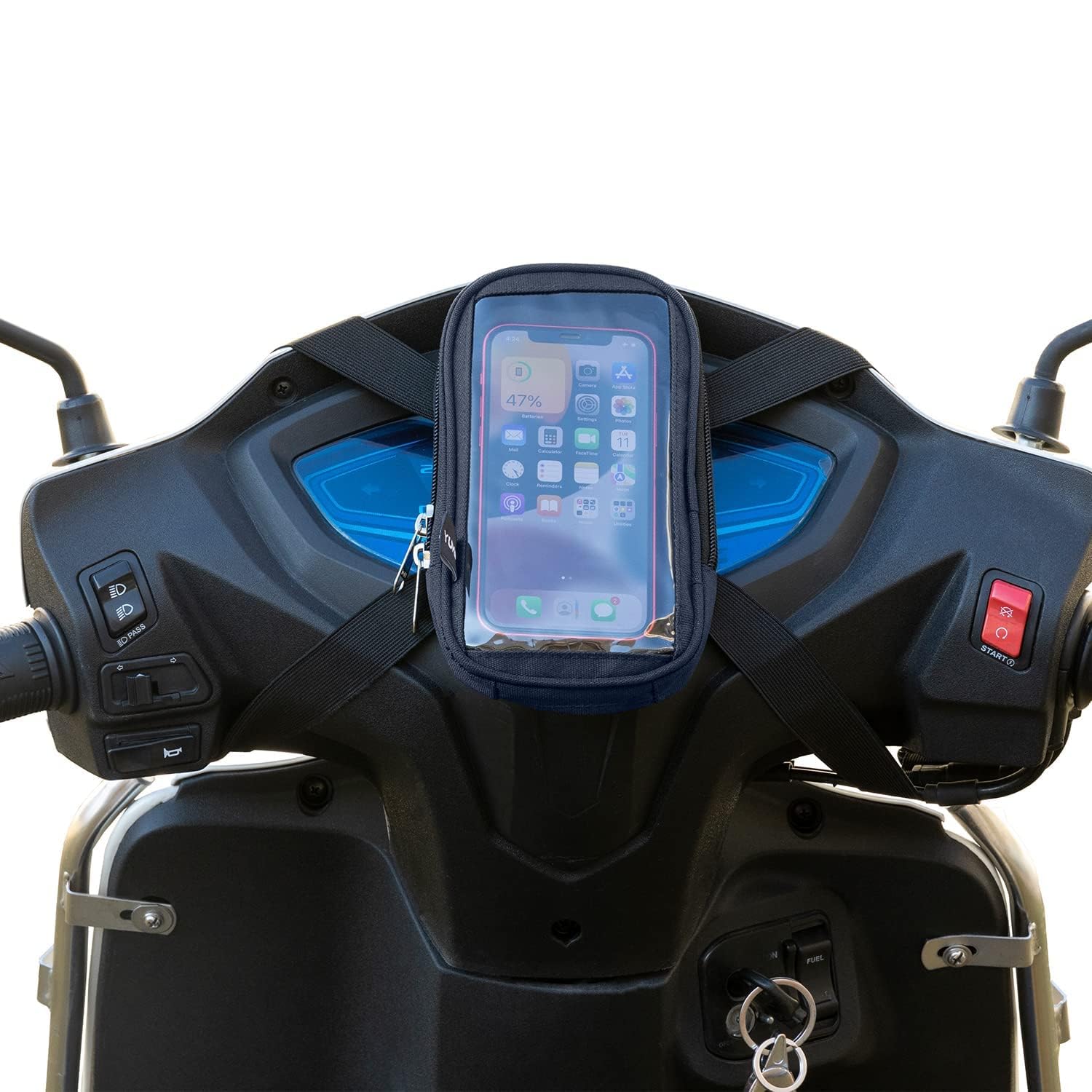 Styxer -Polyester Handlebar Universal Mobile Holder Mount Pouch Bag Waterproof for Activa Jupiter EV Ola-S1 Pleasure Ntroq_All Scooter Scooty Bike Fit 7 inches Phone (Black)-image-15