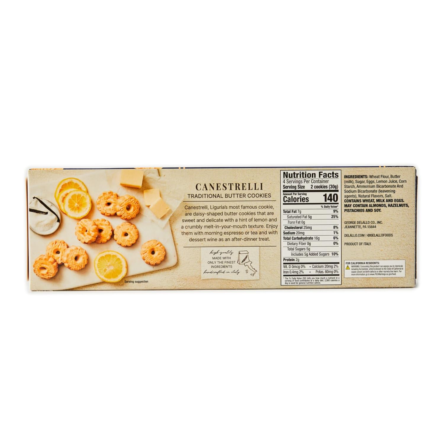 DeLallo Canestrelli Cookies, Butter Cookies Made in Italy, Daisy Flower Shape, Crumbly Texture, Rich Flavor Made with Vanilla and Lemon, Preservative Free, Non-GMO, 4.2 oz Box, (4 Pack)