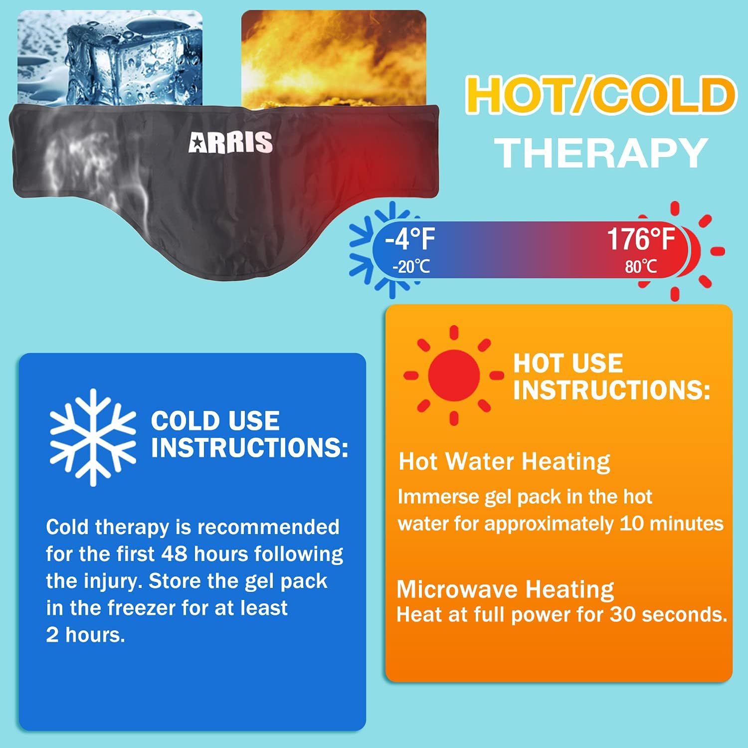 Neck Ice Pack with Straps - Cold Compress Neck Therapy Wrap - Soothing Pain Relief for Neck, Cervical, Shoulder- Reusable & Flexible Hot Cold Gel Packs for Swelling, Injuries, Headache (ARRIS) : Health & Household
