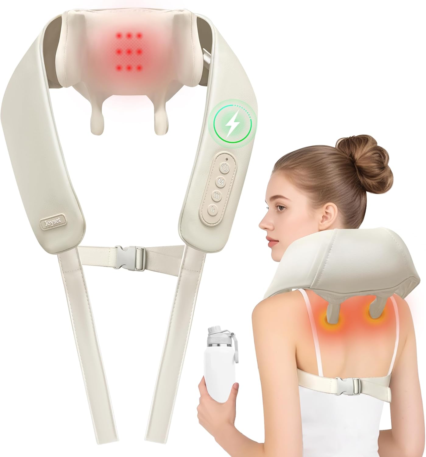 Joyset Neck Massager for Pain Relief Deep Tissue, Cordless Neck Massager and Shoulder with Heat, 6D Kneading Shiatsu Massage for Legs, Body, Chrismas, Birthday Gift
