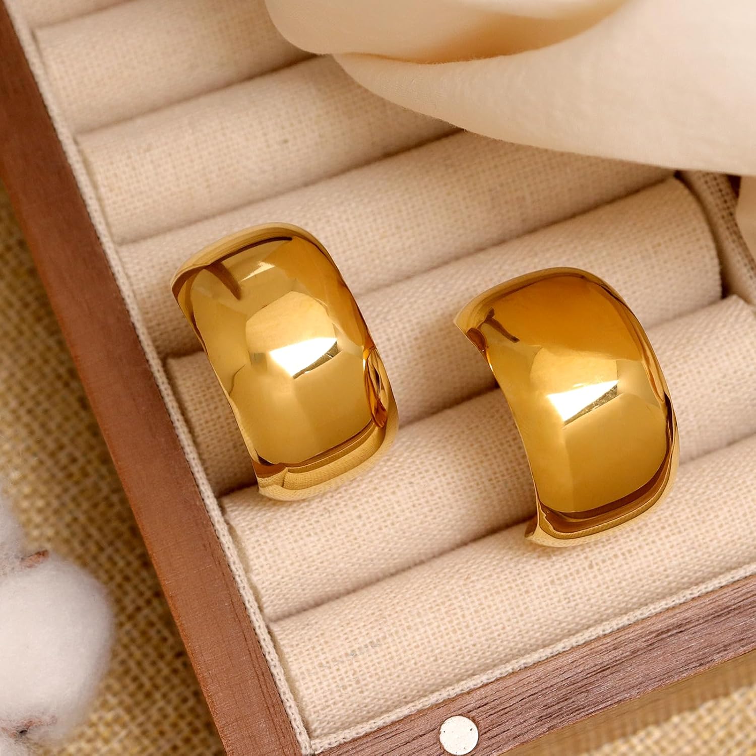 Jean Beau Chunky Hoop Earrings for Women Trendy 14K Gold Plated Hypoallergenic Dainty Earring Holiday Fashion Jewelry Gift for Womens - Image 4