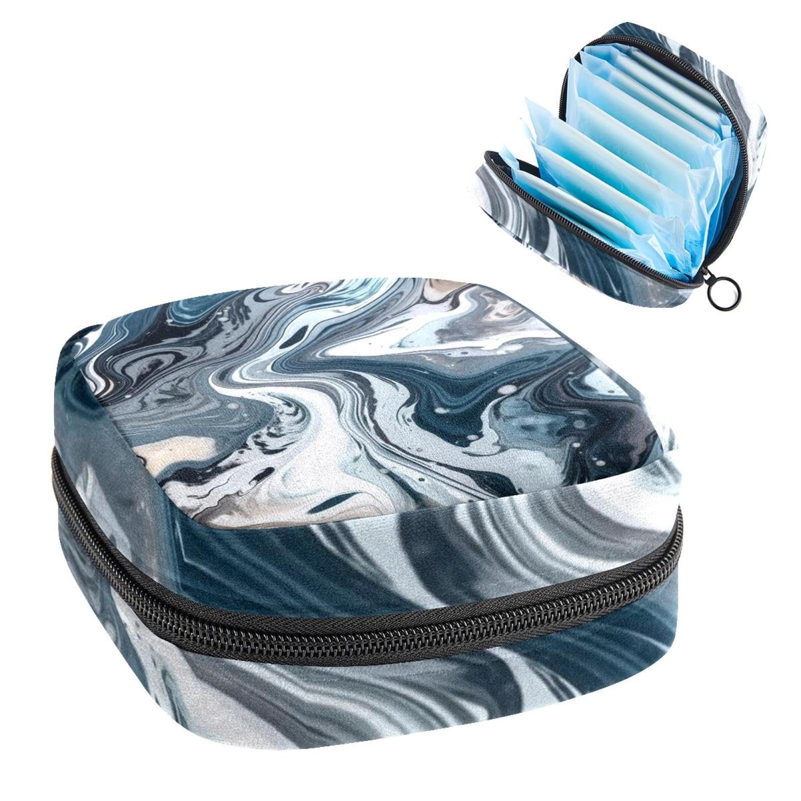 Period Bags for School, Sanitary Napkin Storage Bag for Feminine Pads, Flow Marble Blue Ladies Menstrual Cup Pouch Sanitary Pads Organizer