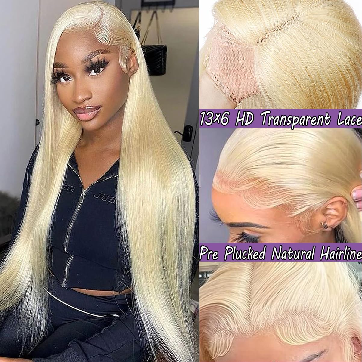 13×6 613 lace front wigs human hair 200% density straight blonde wig human hair pre plucked With Baby Hair (Straight 613 Wig, 38 Inch)
