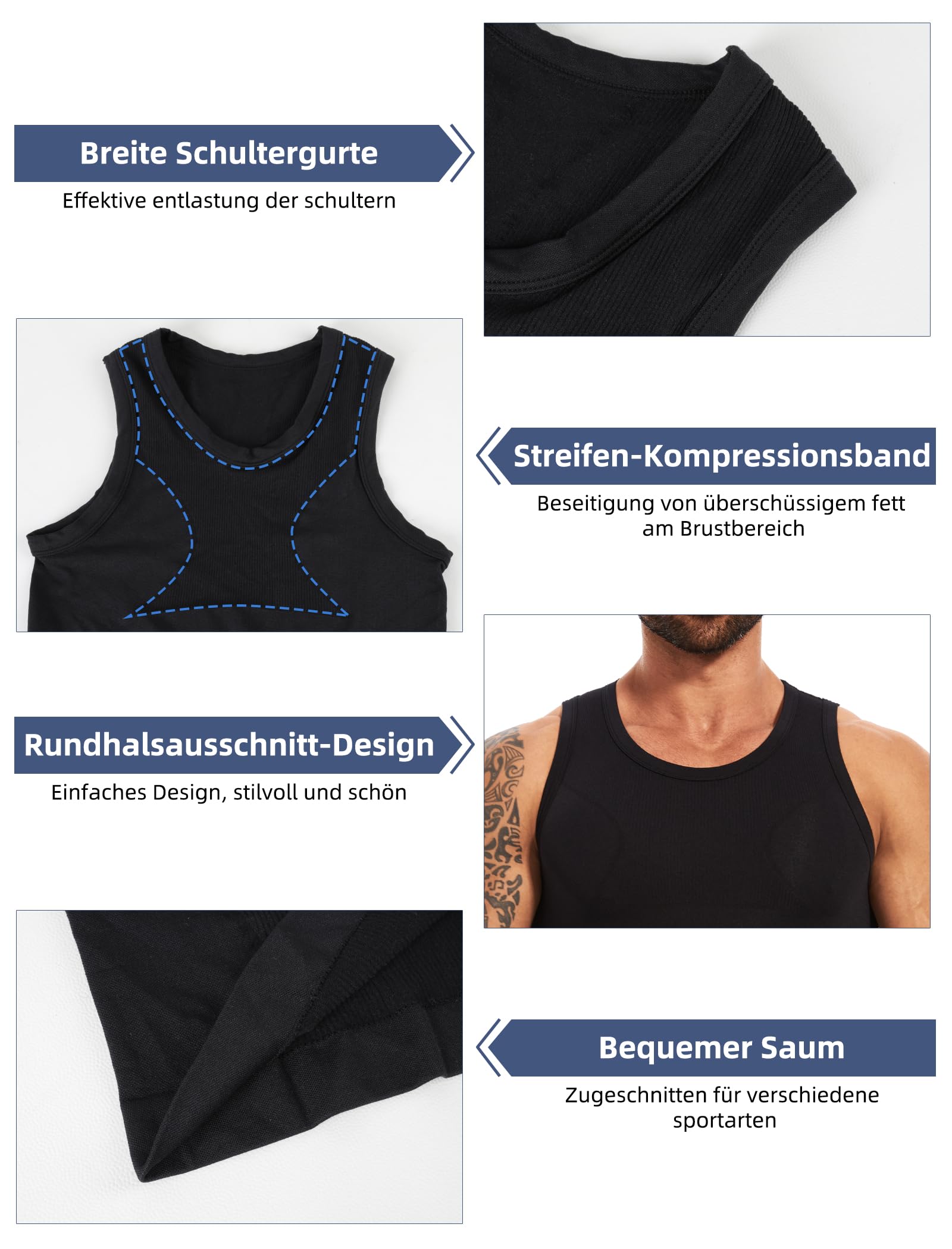 MISS MOLY Shapewear T-shirt de compression pour homme sans manches Body Shaper élastique ventre plat