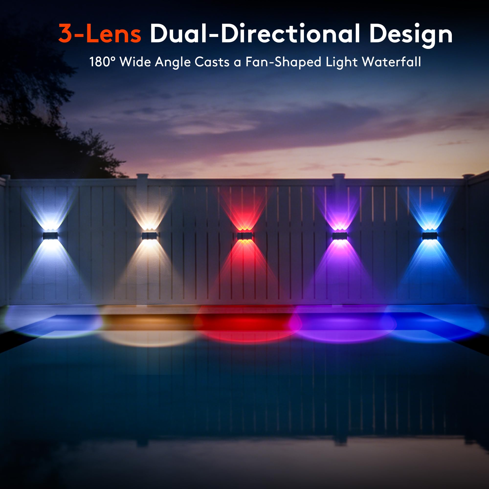 Quntis Solar Wandleuchte Außen 8er Set Up & Down 12 Lichtmodi Warmweiß RGB | 6 LEDs Solarleuchten IP44 Wasserdicht Solar Zaunbeleuchtung Solarlampen für Garten Balkon Terrasse Zaun Hof Mauer Treppe