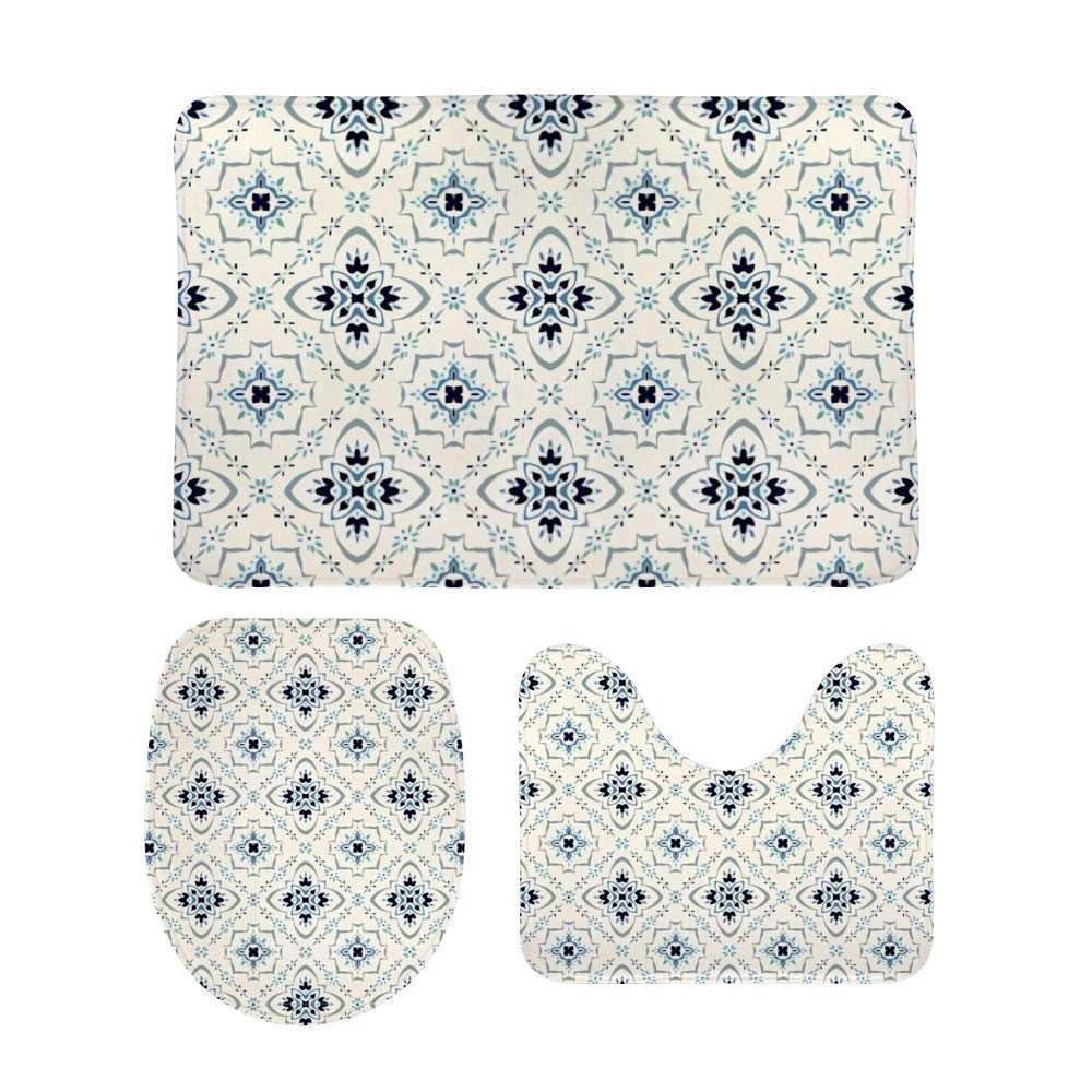Tapis de bain antidérapant et absorbant en velours corail | Ensemble 3 pièces
