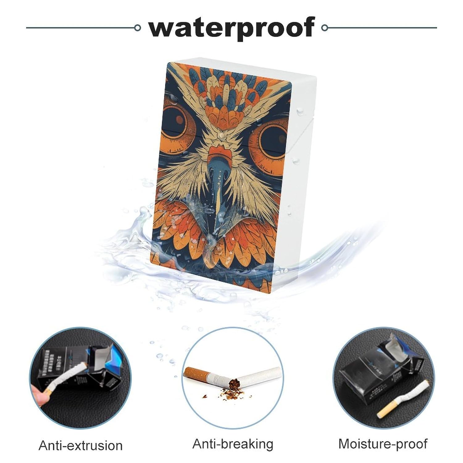 Retro Color Owl Cigarette Case for King Size Retro Holder Case with Exquisite Carved Patterns Box 20 Regular Size Cigarettes