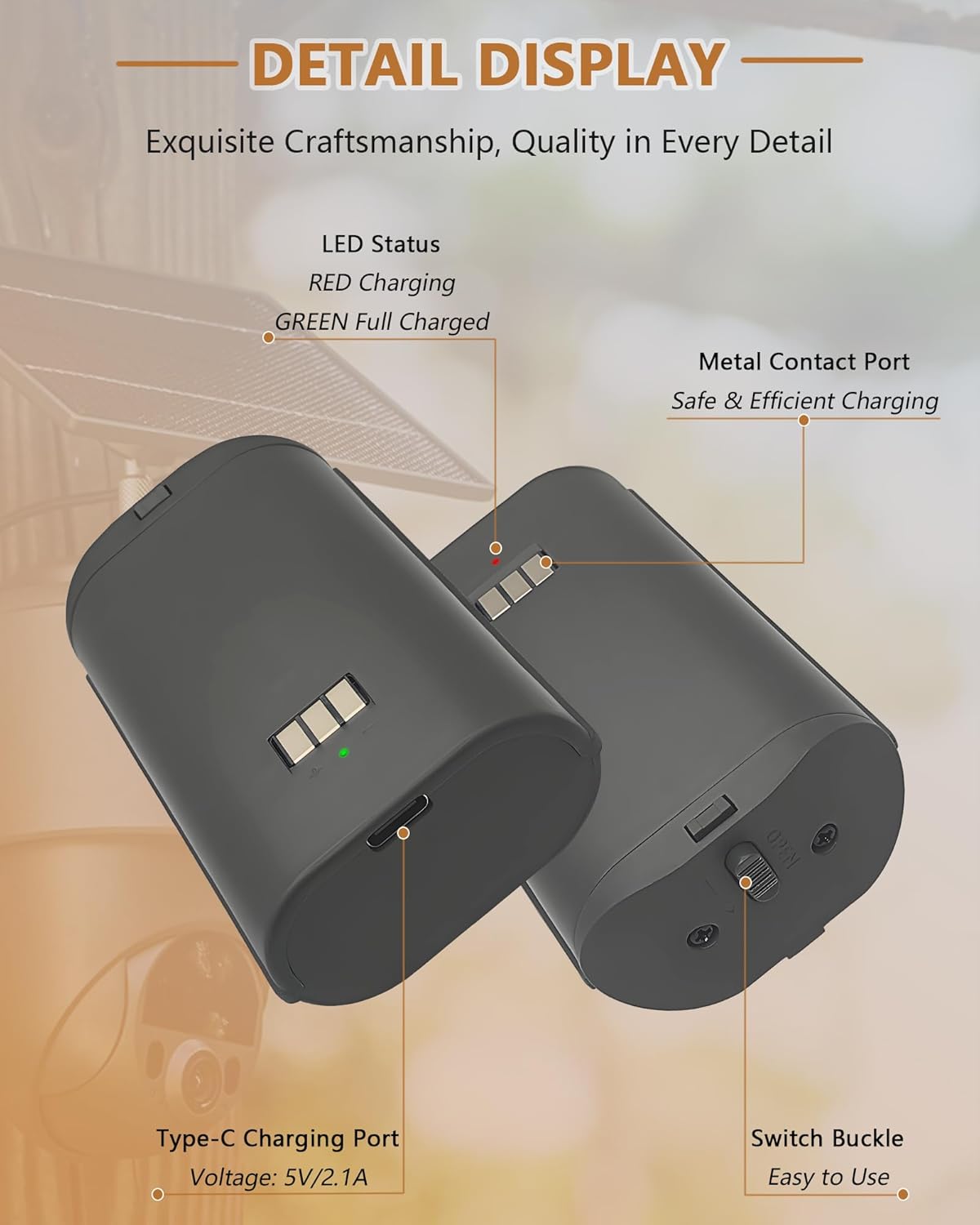 Rechargeable Battery Pack for Defend 360: 2 Pack Lithium Batteries Replacement Compatible with Tactacam Defend 360 Cellular Security Camera (Not for Defend), Support Solar Panel Charging