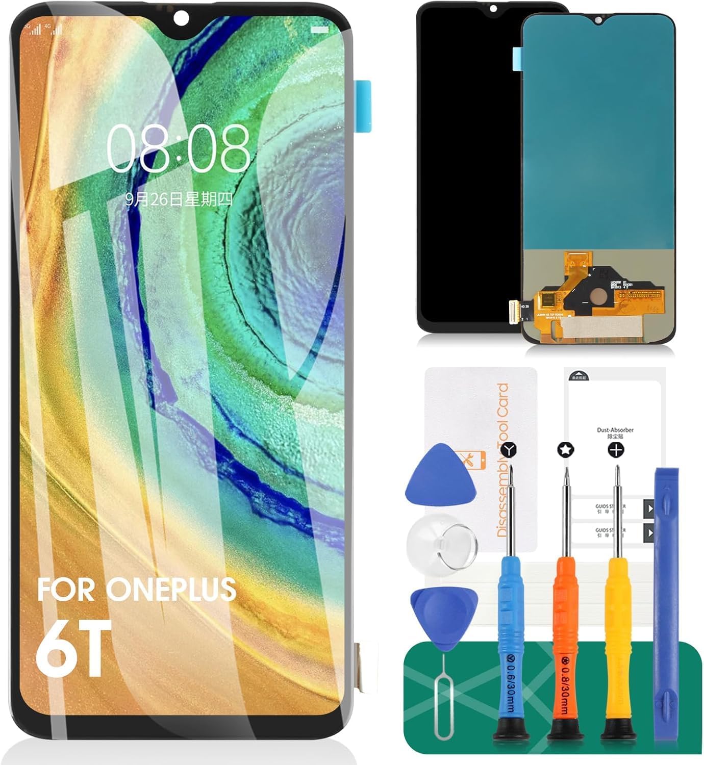 OLED for Oneplus 6T Screen Replacement for Oneplus 6T LCD Digitizer Repair Parts for Oneplus A6010 A6013 Touch Screen Display Assembly Replacement Black (with Fingerprint Function)