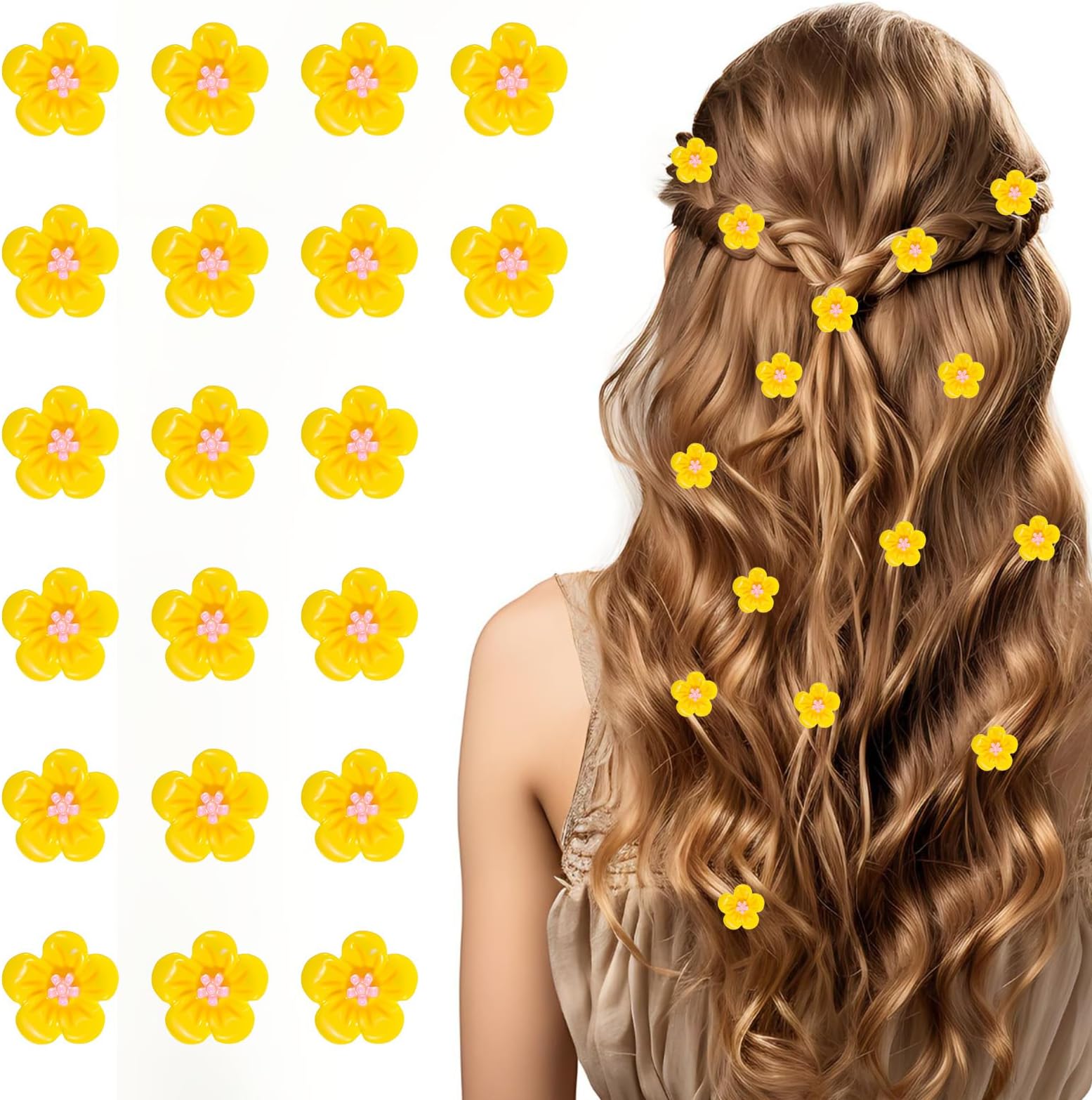 20Pcs Mini Yellow Flower Hair Clips,Cute Yellow Hair Accessories Small Flower Pins Barrettes for Women Decorative Barrettes Christmas Gifts