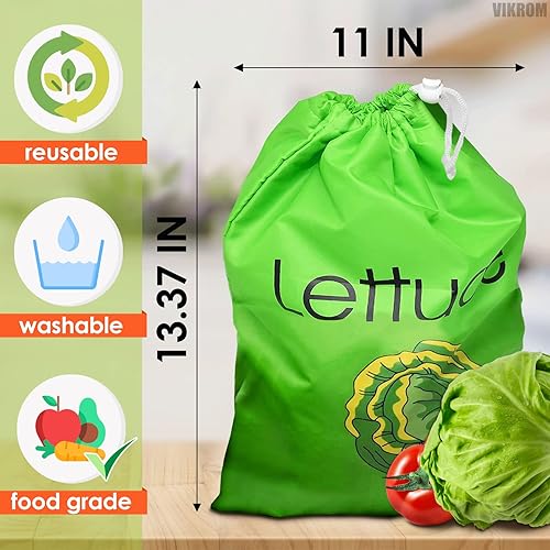Miniatura 2 de Lechuga Keeper para refrigerador  Bolsas de almacenamiento reutilizables de 3 capas con forro de aluminio y cordón  Transpirable, lavable,