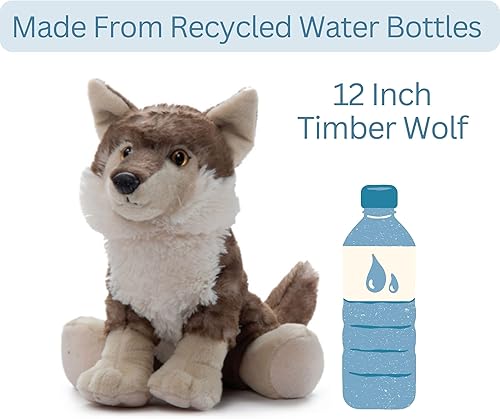 Miniatura 7 de The Petting Zoo Peluche de lobo de madera, regalos para niños, animales salvajes del zoológico Onez, juguete de peluche de lobo de madera sentado de