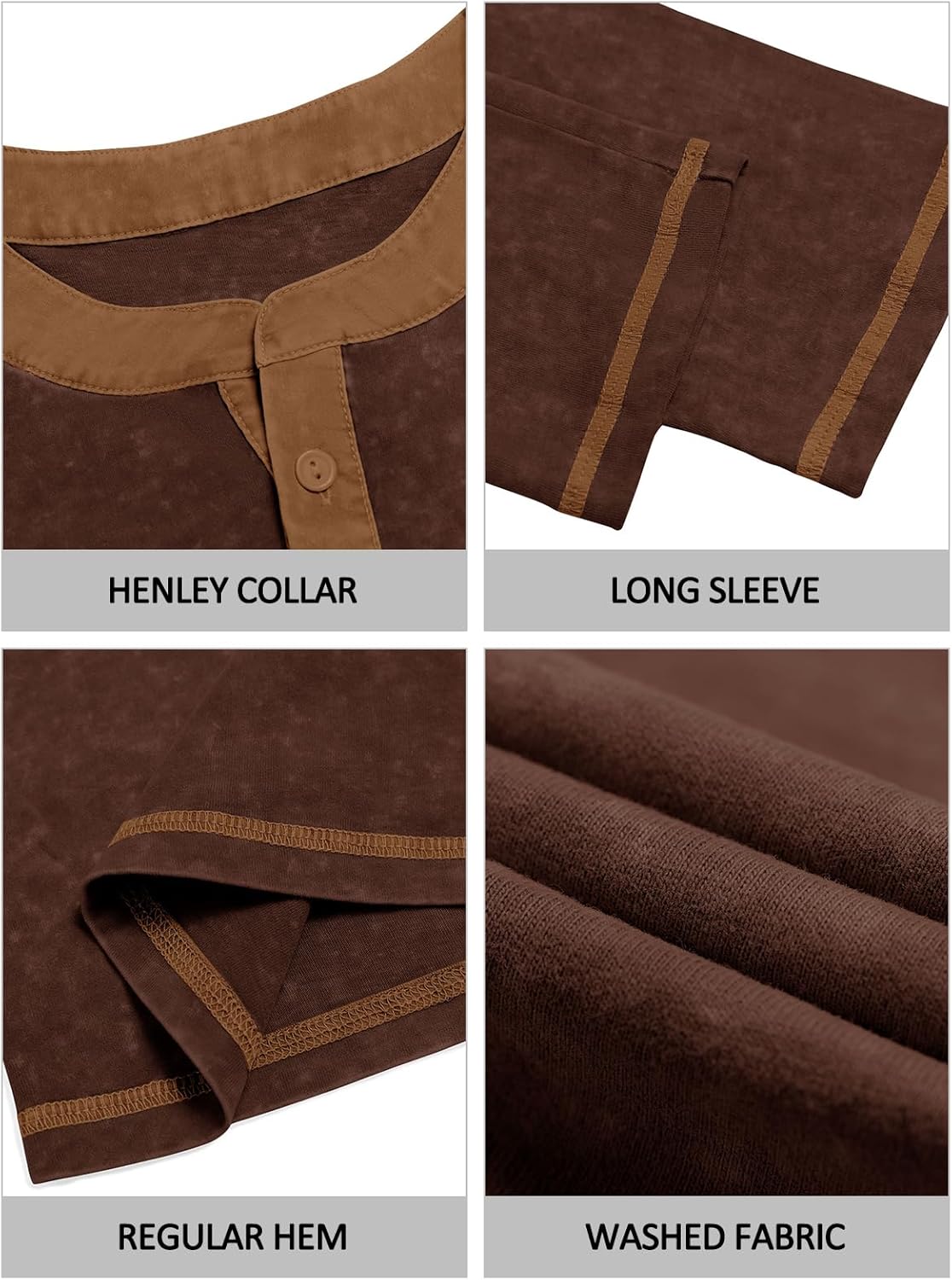 Yousify Mens Henley Shirt Long Sleeve Casual Cotton Basic T Shirts Button Washed Retro Lightweight Tee Tops - Image 6