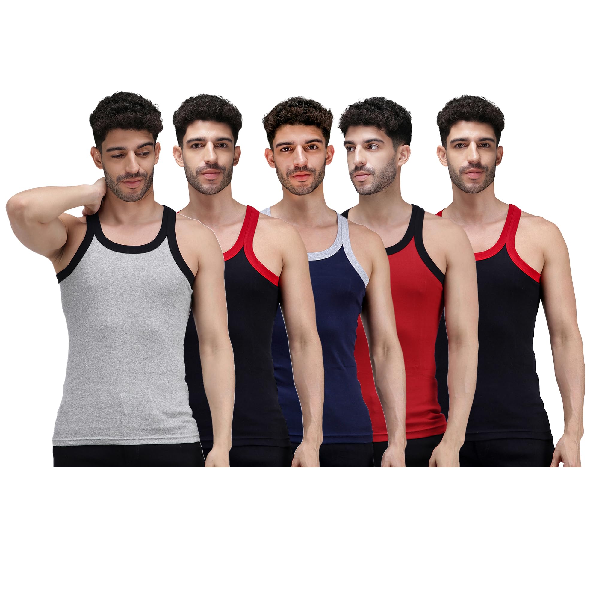 Men's Cotton Solid Gym Vest Pack of 5 May Vary