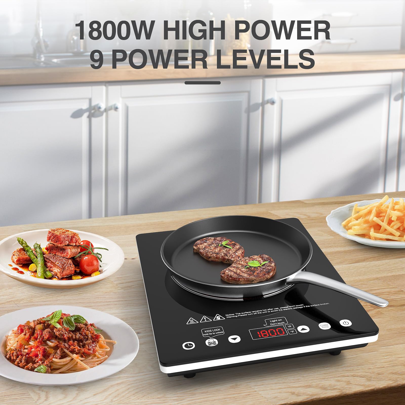 Electric Cooktop Single Burner Portable Stove 1800W 110v -120v Countertop Hot Plates Electric Plug in, Touch Control, Child Lock, 9 Power Levels Low Noise, 4 Hour-Timer Infrared Cooktop view 2
