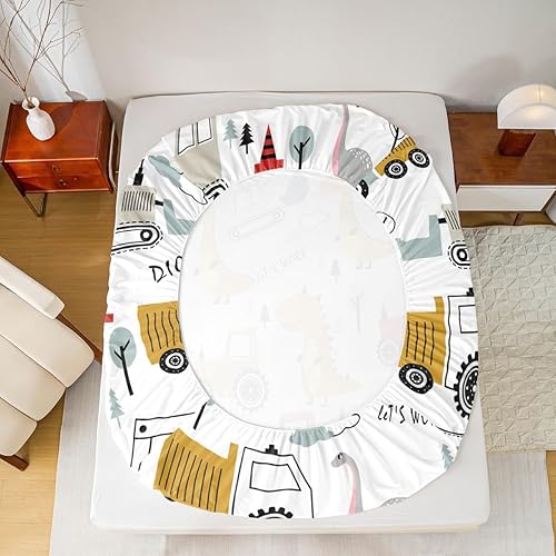 Miniatura 10 de Juego de sábanas de construcción de coches de dibujos animados para niños, juego de sábanas de construcción, equipo de decoración, camiones, juego