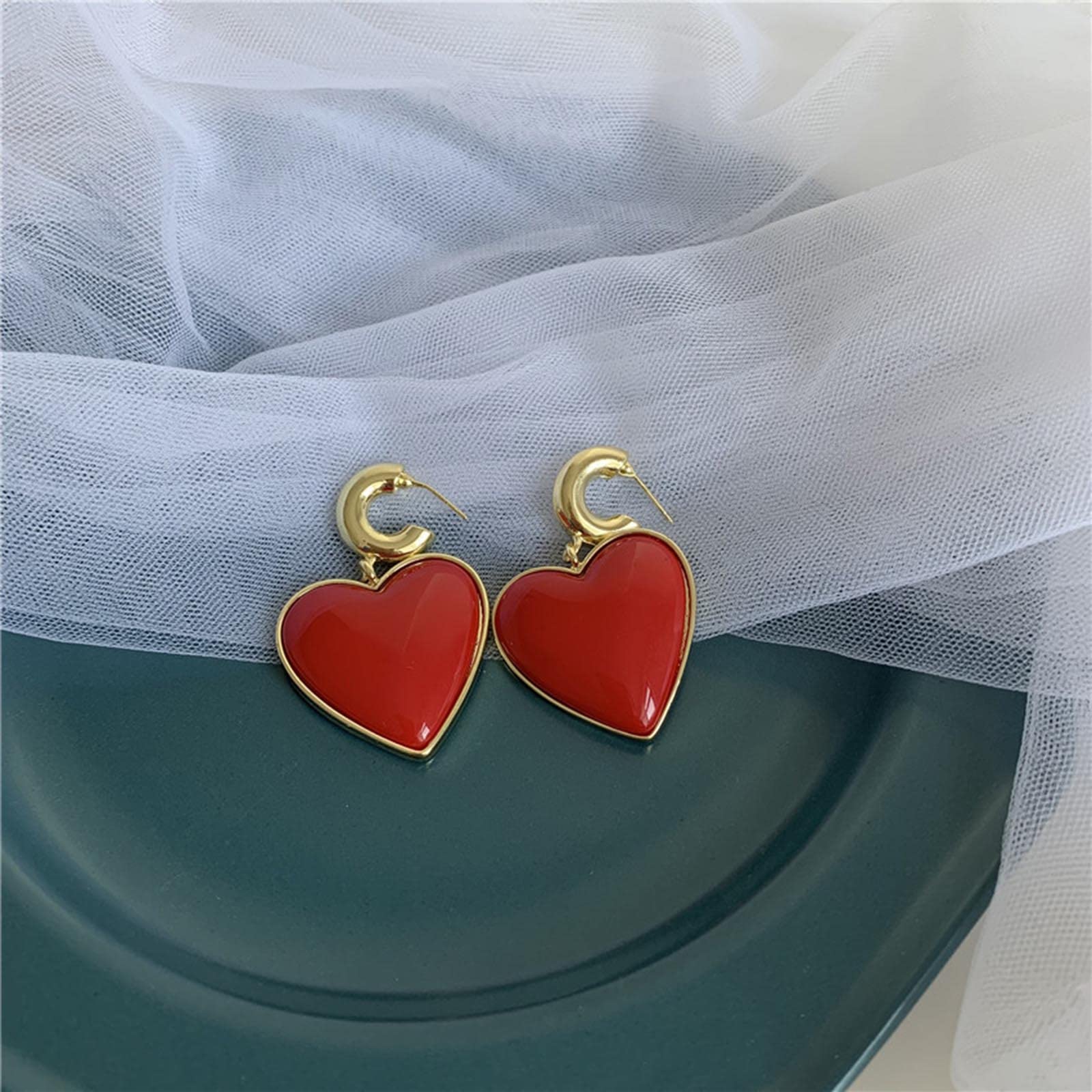 Oh so Retro! Orecchini vintage a forma di cuore Tre cuori in rosso