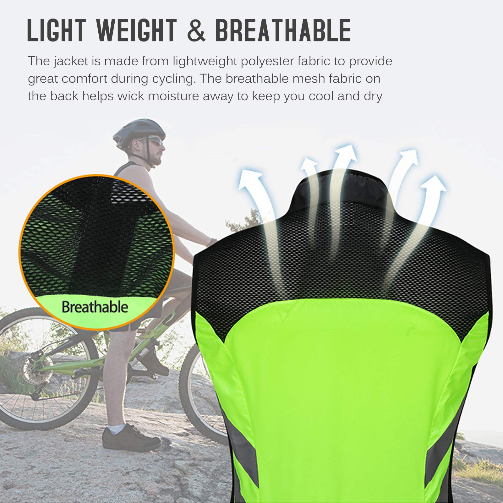 Lixada Gilet de Cyclisme à LED, Hommes cyclisme gilet pliable à séchage rapide respirant réfléchissant sport sécurité vélo gilet pour l'équitation course Jogging randonnée