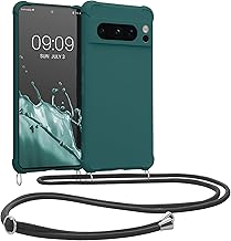 kwmobile Necklace Case Compatible with Google Pixel 8 Pro Case - Cover with Cord for Hanging - Silicone Protective Case Petrol