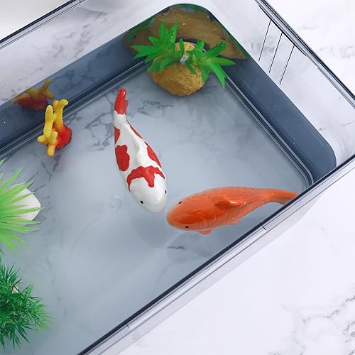 Miniatura 5 de Yardwe 2 piezas de cerámica flotante peces falsos peces Koi figuras animales ornamento para decoración de estanques de jardín de hadas