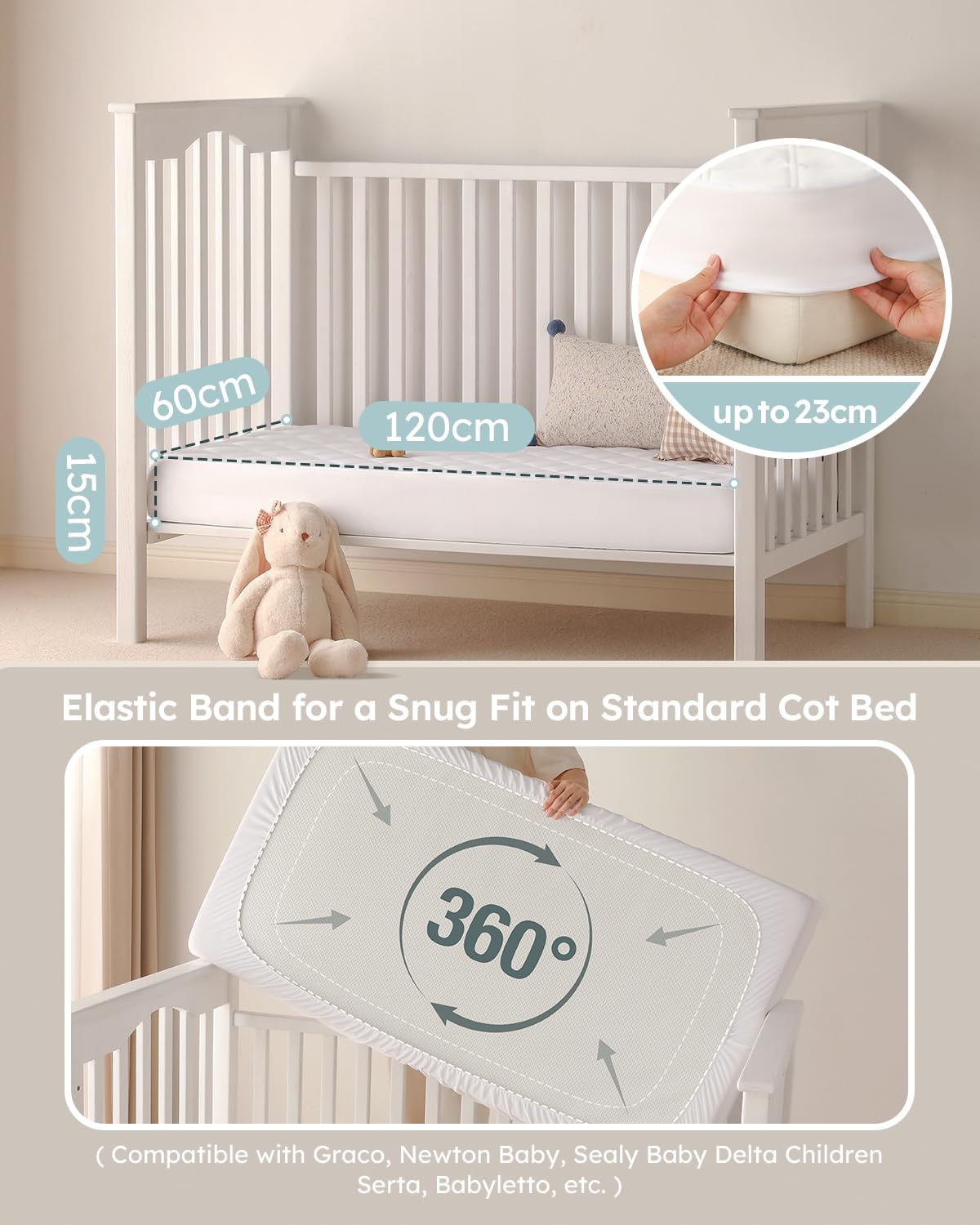 Yoofoss Waterproof Cot Bed Mattress Protector 120 x 60 cm Breathable Toddler Bed Mattress Protector Comfortable Noiseless White - 5