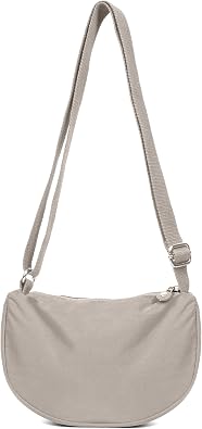 Woodland Leathers Women's Crescent Bag - Nylon, Solid Color, Multi-purpose Hobos & Shoulder Crossbody Bag - Waterproof Casual Style Womens Bags, Compact Dumpling Bag Adjustable Strap Beige 2