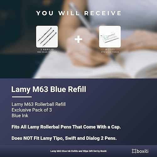 Miniatura 3 de Lamy M63 Rollerball Recambio Azul (paquete de 3) y toallita